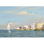 Norman Elford (1931-2007) British, The Round Tower, Portsmouth, acrylic on board, 8.5" x 12.5" (21.5