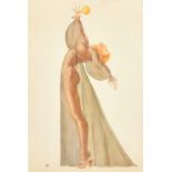 Art Deco circa 1930, A pair of watercolours of two stylized scantily clad ladies both standing, both