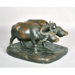 Vass Aron (1891-1980), a good bronze group of two water buffaloes, signed and inscribed 'Vass Aron