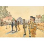 Ken Howard (1932-2022) British, 'Soltau', a military celebration, watercolour, dedicated, signed and