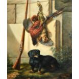 Ernst Dreffer (20th Century) German School, a proud Dachshund standing beneath the day's bag, oil on