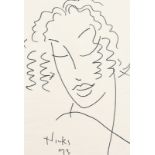 Kanwaldeep Singh Kang, signed Nicks (1964-2007) British, A female head, line drawing, signed and