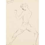 Marcel Vertes, A boxer taking up his stance, Indian ink, signed, 10" x 7.5", (25.5x19cm).