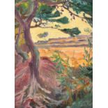 19th / 20th Century Impressionist, View from the trees to the landscape beyond, oil on panel, 12"