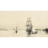 Harold Wyllie (1880-1973) British, shipping off a coast, etching, signed in pencil and numbered '