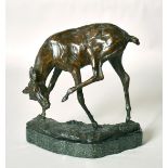 A 20th Century bronze sculpture of a deer scratching its head, signed CW and numbered 1/9 and