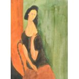 After Amadeo Modigliani, A lady sitting on a chair, watercolour, 12" x 9", (31x23cm).