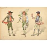 William John Charles Pitcher (1858-1925) British, a costume study for 3 male flower sellers,