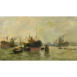 Thomas Madawaska Hemy (1852-1937) British, Newcastle Docks, circa 1935, oil on canvas, signed with