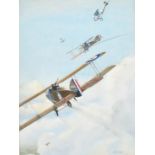 V. Fitz-Gerald, 'Bristol Fighters' in action, watercolour, signed and inscribed verso, 18" x 13.