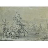 18th Century pencil sketch, possibly Gabriel Bodenehr the Elder (1664-1758), A battle scene with men