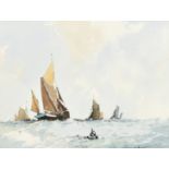 Edward Wesson (1910-1983) British, 'Thames Barges under Sail', watercolour, signed, 10" x 13.75" (25