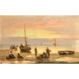 A. Vescovi (19th Century) Italian School, figures sorting the catch at dusk, oil on canvas,