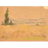 Circle of Paul Cezanne, A rolling landscape, watercolour, bears another attribution verso,