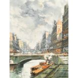 Fezzini (20th Century), boats on a city canal, oil on canvas, signed, 16" x 11.75" (41 x 30cm).