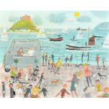 Alan Furneaux (21st Century), A busy day along the coastal walkway with figures and dogs near the