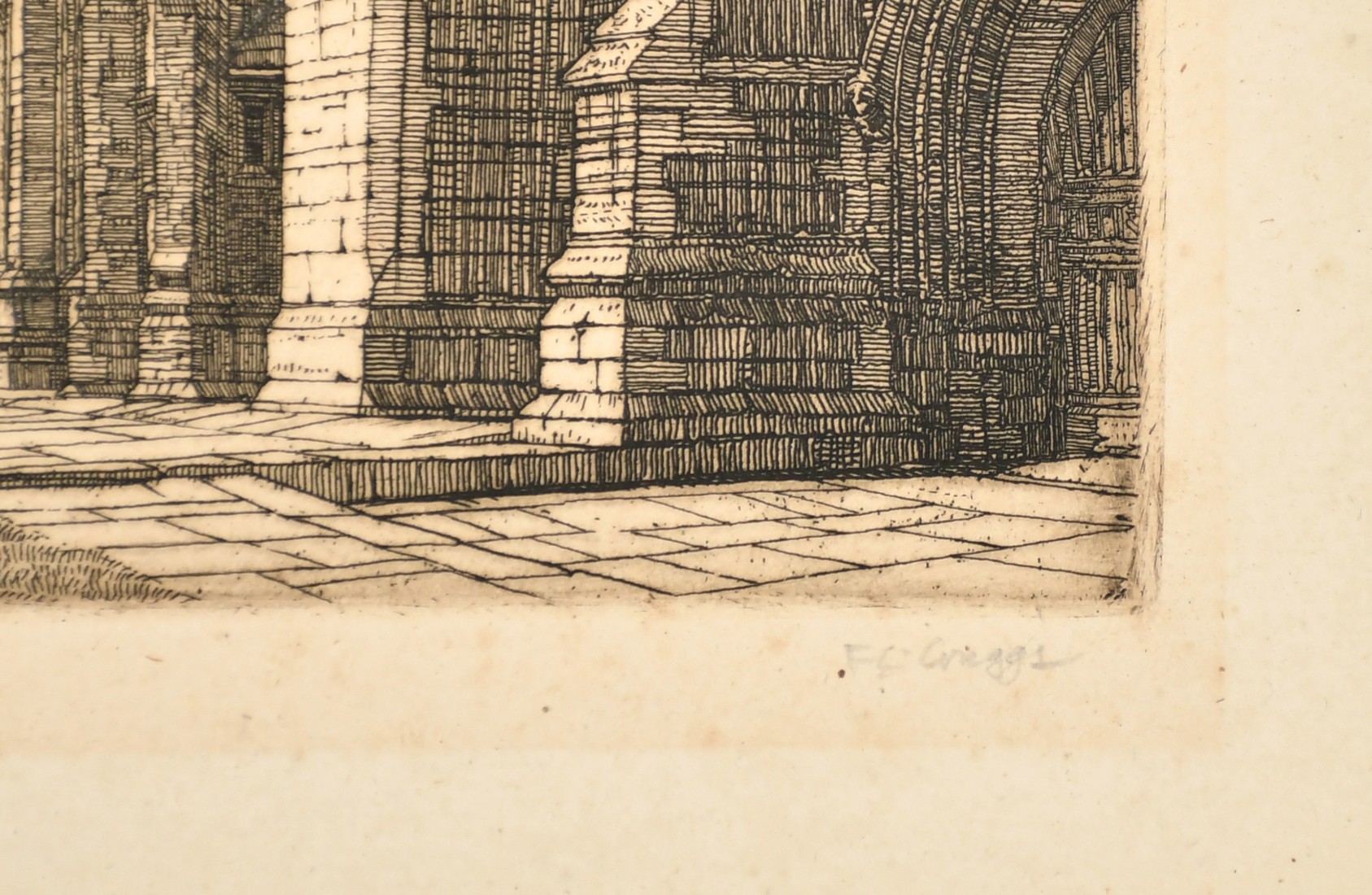 Frederick Landseer Maur Griggs, 'The Palace', etching, signed in pencil, 6.5" x 5.5", (16.5x14cm) ( - Image 3 of 3