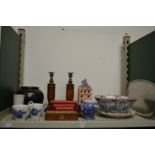 A pair of candlesticks, decorative china etc.