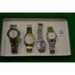 Four various stainless steel wrist watches.