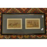 A good set of six military figures on horseback, each depicting a pair of colour prints, framed