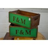 A pair of novelty pine storage boxes.