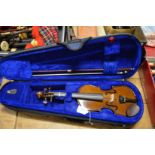A cased military violin and bow.