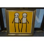 Modern simplistic picture depicting two figures holding hands.