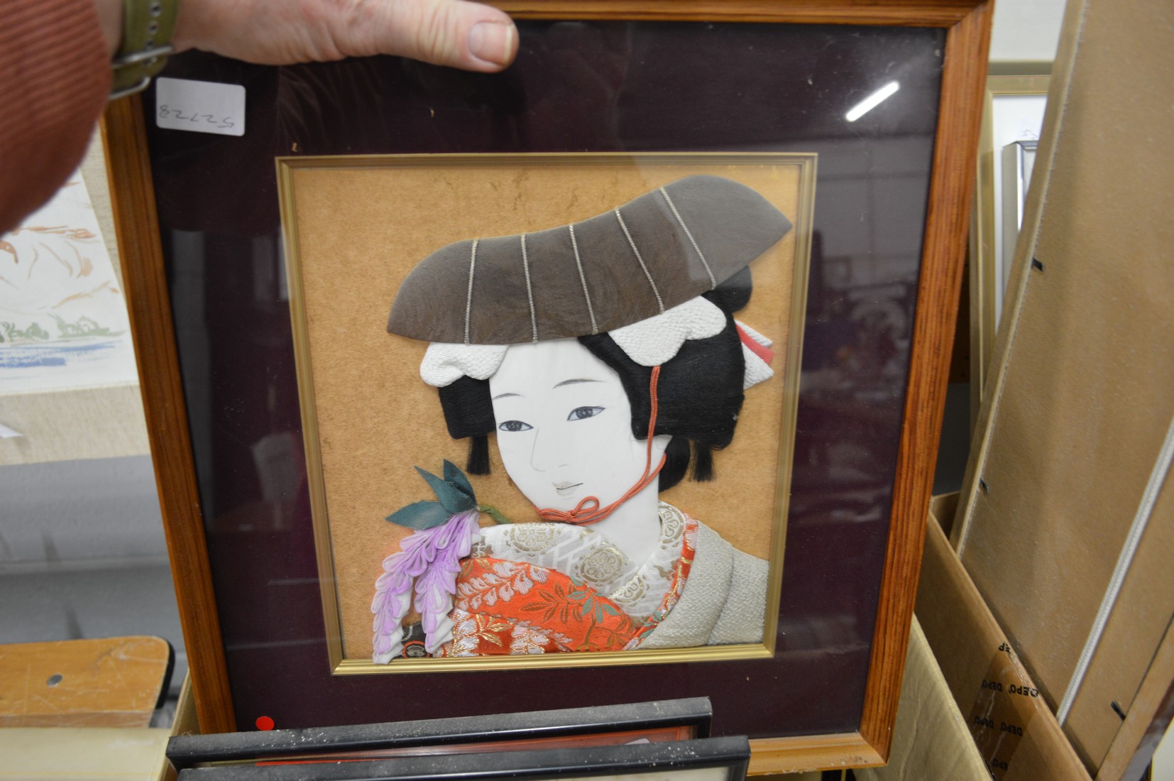Japanese wood block print depicting a young lady looking into a mirror together with a group of - Image 3 of 6
