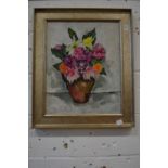 Still life of flowers in a vase, oil on canvas.