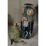 A Moorcroft Florian ware rise and fall ceiling light weight together with a Moorcroft style vase.