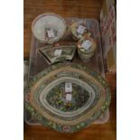 A Chinese canton bowl various similar items to include famille rose boxes and covers.