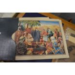 Enid Blyton bible pictures, a folder containing a quantity of unframed prints together with a map of