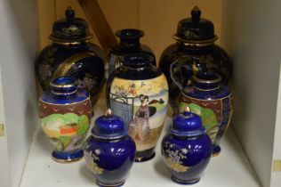 A quantity of Japanese satsuma vases.
