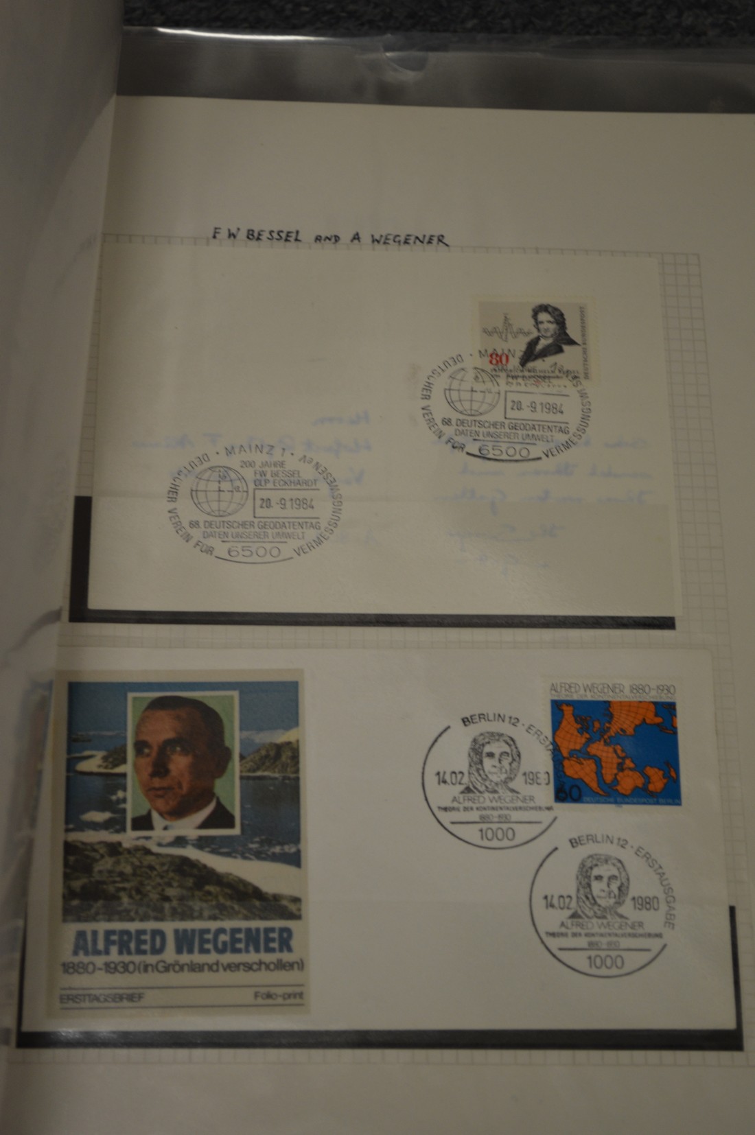A red Simplex stamp album and two ring binders containing numerous stamps with annotated notes by - Image 6 of 11