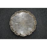 An engraved silver plated salver.