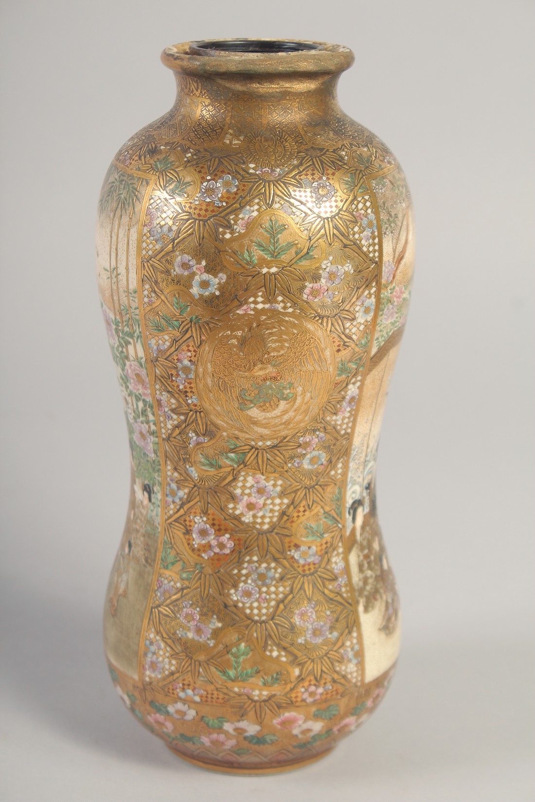 A JAPANESE SATSUMA BOTTLE / VASE, decorated with panels of figures and further embellished with fine - Image 2 of 6