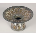 AN 18TH-19TH CENTURY INDIAN BIDRI SILVER AND BRASS INLAID SPITTOON, 11cm diameter.