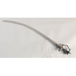 A 19TH CENTURY INDIAN TULWAR SWORD, with curving fullered blade, 90cm long.