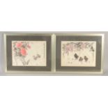 A PAIR OF 20TH CENTURY CHINESE PICTURES ON SILK, framed and glazed, image 22cm x 30cm.