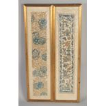 TWO 19TH CENTURY CHINESE TEXTILES of scholar's subjects and flowers, uniformly framed and glazed,