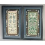 TWO 19TH CENTURY CHINESE PANELS of scholar's subjects and flowers, framed and glazed, textile 66cm x