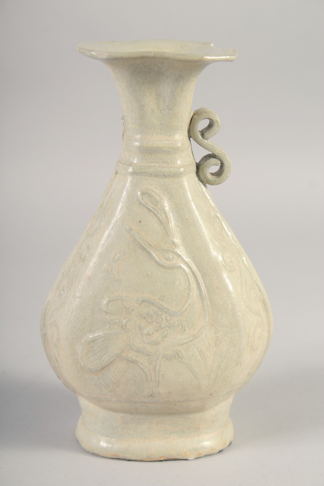A CHINESE GLAZED POTTERY VASE, with relief decoration, (af) 23cm high. - Image 3 of 6