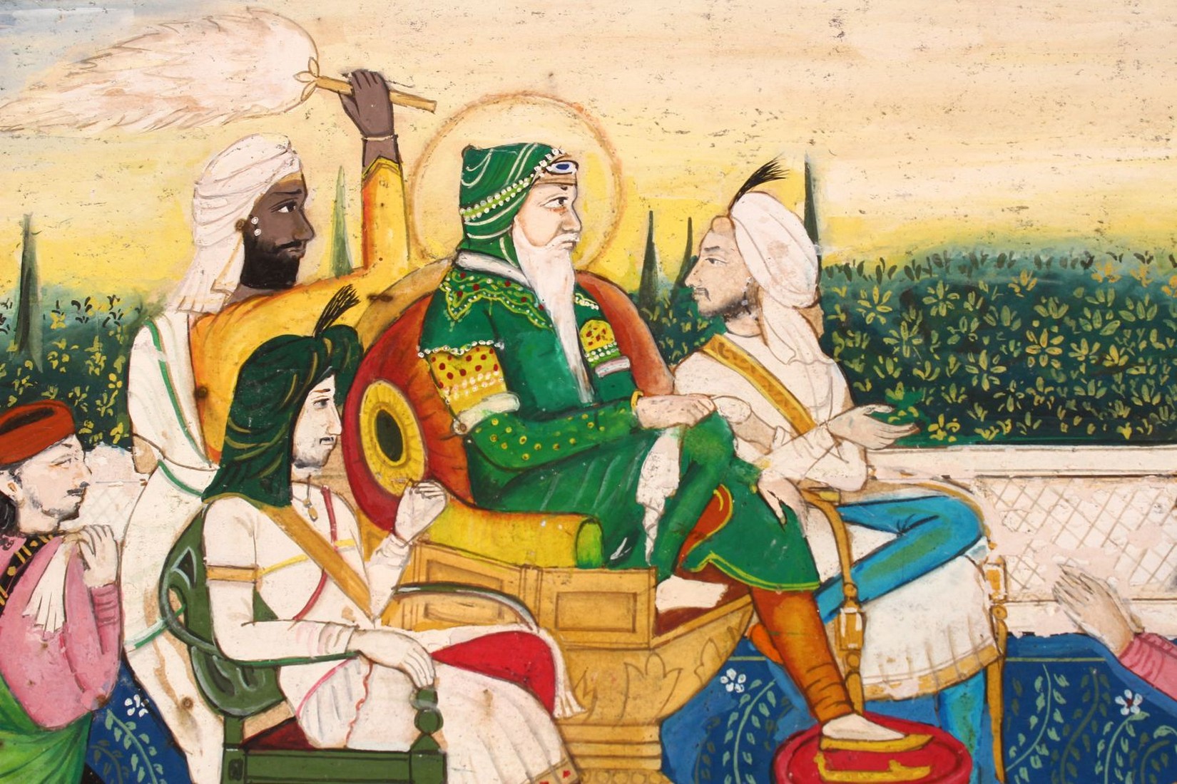 A FINE LARGE INDIAN MINIATURE PAINTING OF SIKH MAHARAJA RANJIT SINGH in court with attendants, - Image 2 of 7