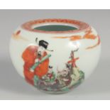 A CHINESE FAMILLE VERTE / CORAL RED PORCELAIN BRUSH WASH, decorated with immortals and children, the