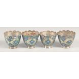 A FINE SET OF FOUR 18TH-19TH CENTURY INDIAN LUCKNOW ENAMELLED SILVER CUPS, 5.5cm diameter, (4).