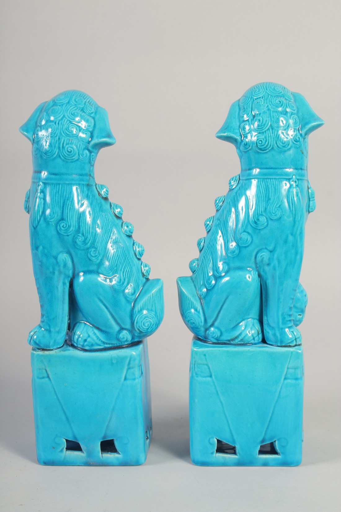 A PAIR OF TURQUOISE GLAZE PORCELAIN LION DOGS, 31.5cm high. - Image 3 of 6