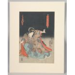 TOYOKUNI III UTAGAWA (1786-1865): AN ORIGINAL MID-19TH CENTURY JAPANESE WOODBLOCK PRINT; Female