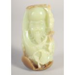 A CHINESE CARVED JADE PEBBLE of Shou Lao, 9cm.