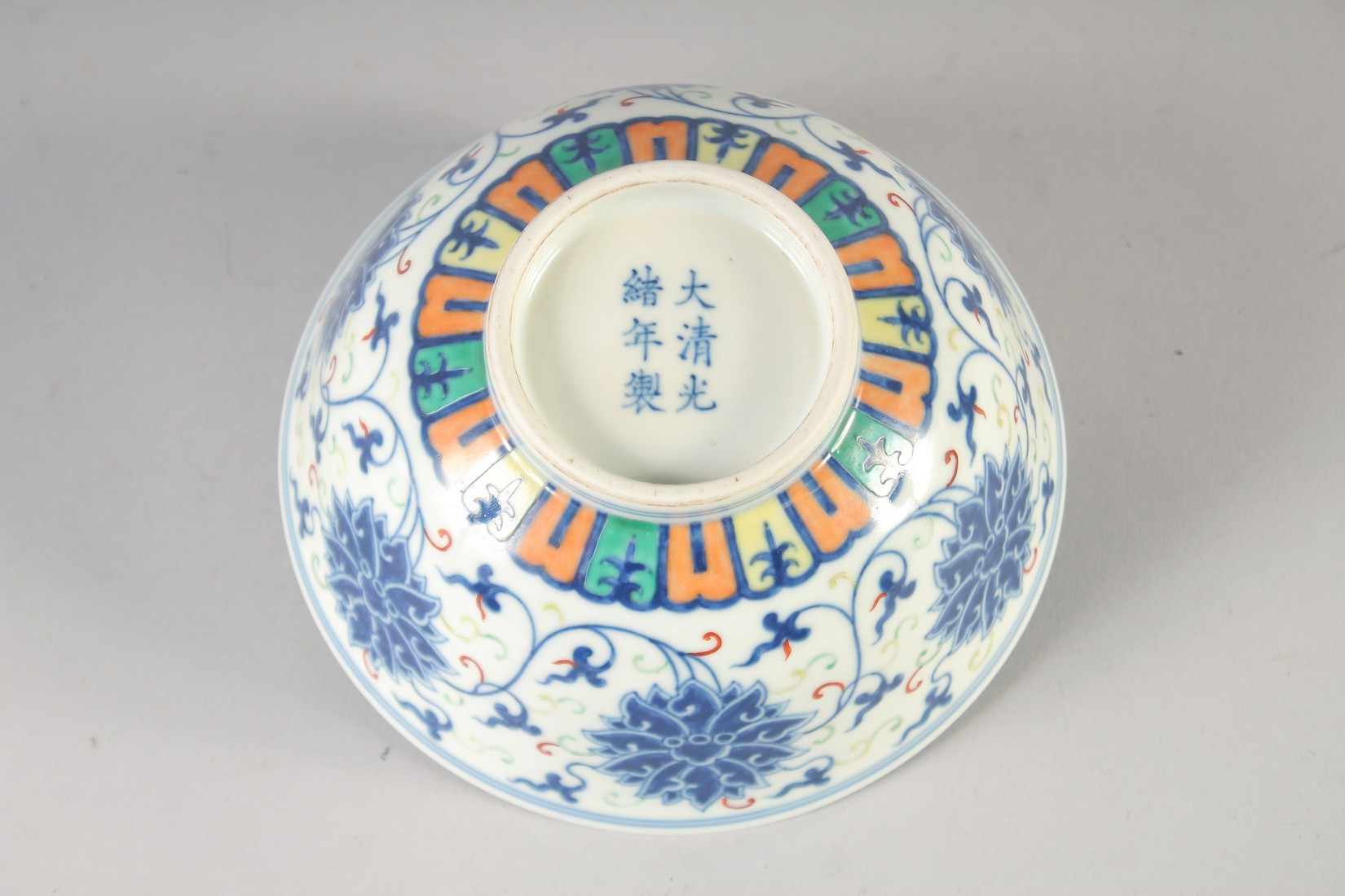 A CHINESE DOUCAI PORCELAIN BOWL, painted with lotus, Guangxu mark to base, 16.5cm diameter. - Image 6 of 7