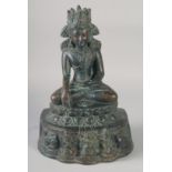 A FINE AND LARGE INDIAN OR SOUTH EAST ASIAN BRONZE BUDDHA, possibly 16th-17th century, 37cm high.